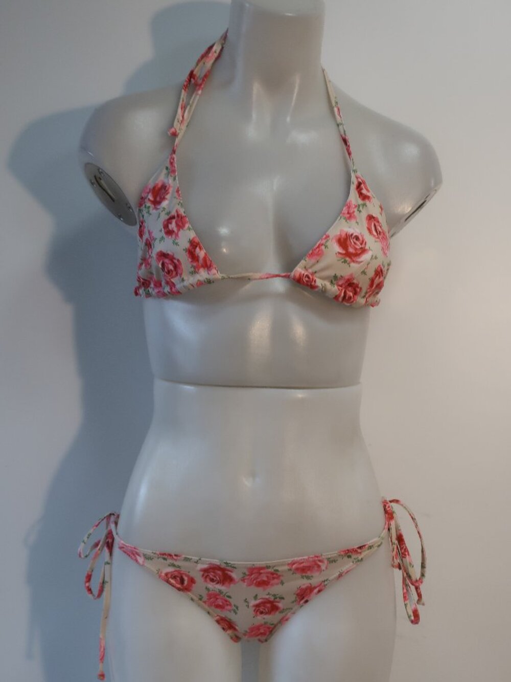 LoveShackFancy Pink Beige Floral (Item-35) Harbor Triangle String Bikini XS